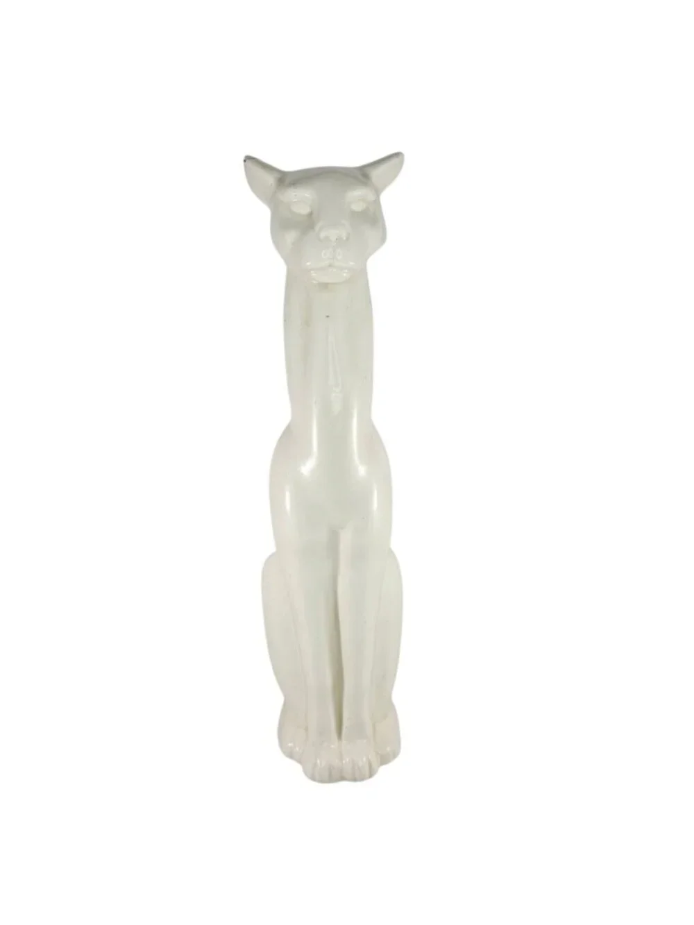 MCM Art Deco Pottery Cat Panther Figurine USA 509 White Ceramic 17.5